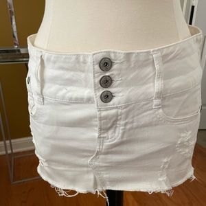 G by Guess white distressed denim mini skirt.